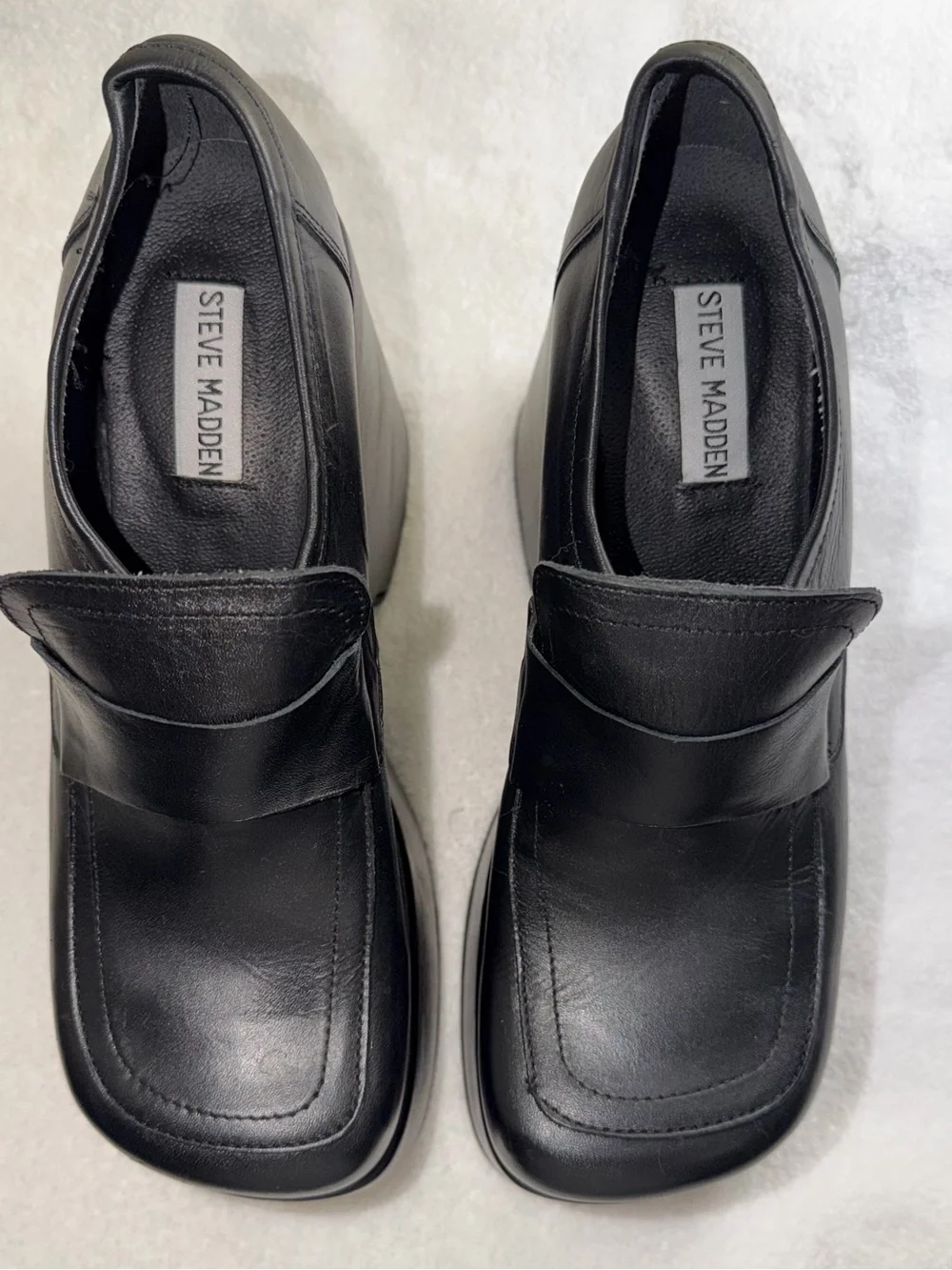 Steve Madden Black Platform Loafer Heels